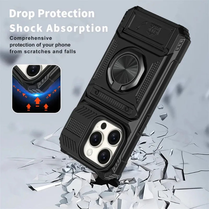 Heavy Duty Drop Protection Wallet Case With  Magnetic Rotated Ring For IPhone