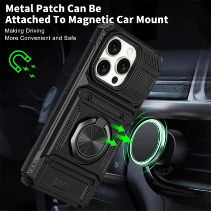 Heavy Duty Drop Protection Wallet Case With  Magnetic Rotated Ring For IPhone