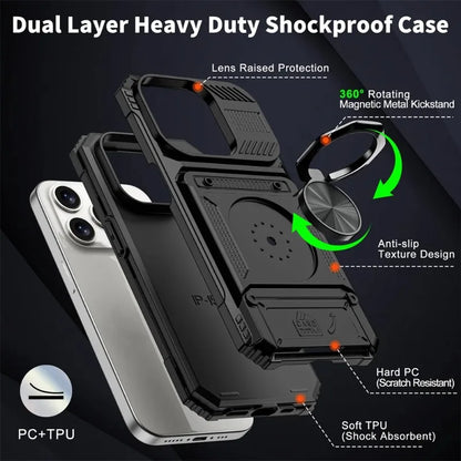 Heavy Duty Drop Protection Wallet Case With  Magnetic Rotated Ring For IPhone