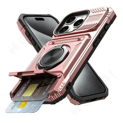 Heavy Duty Drop Protection Wallet Case With  Magnetic Rotated Ring For IPhone