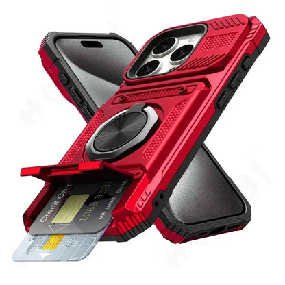 Heavy Duty Drop Protection Wallet Case With  Magnetic Rotated Ring For IPhone