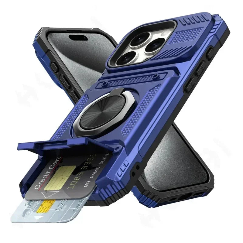 Heavy Duty Drop Protection Wallet Case With  Magnetic Rotated Ring For IPhone